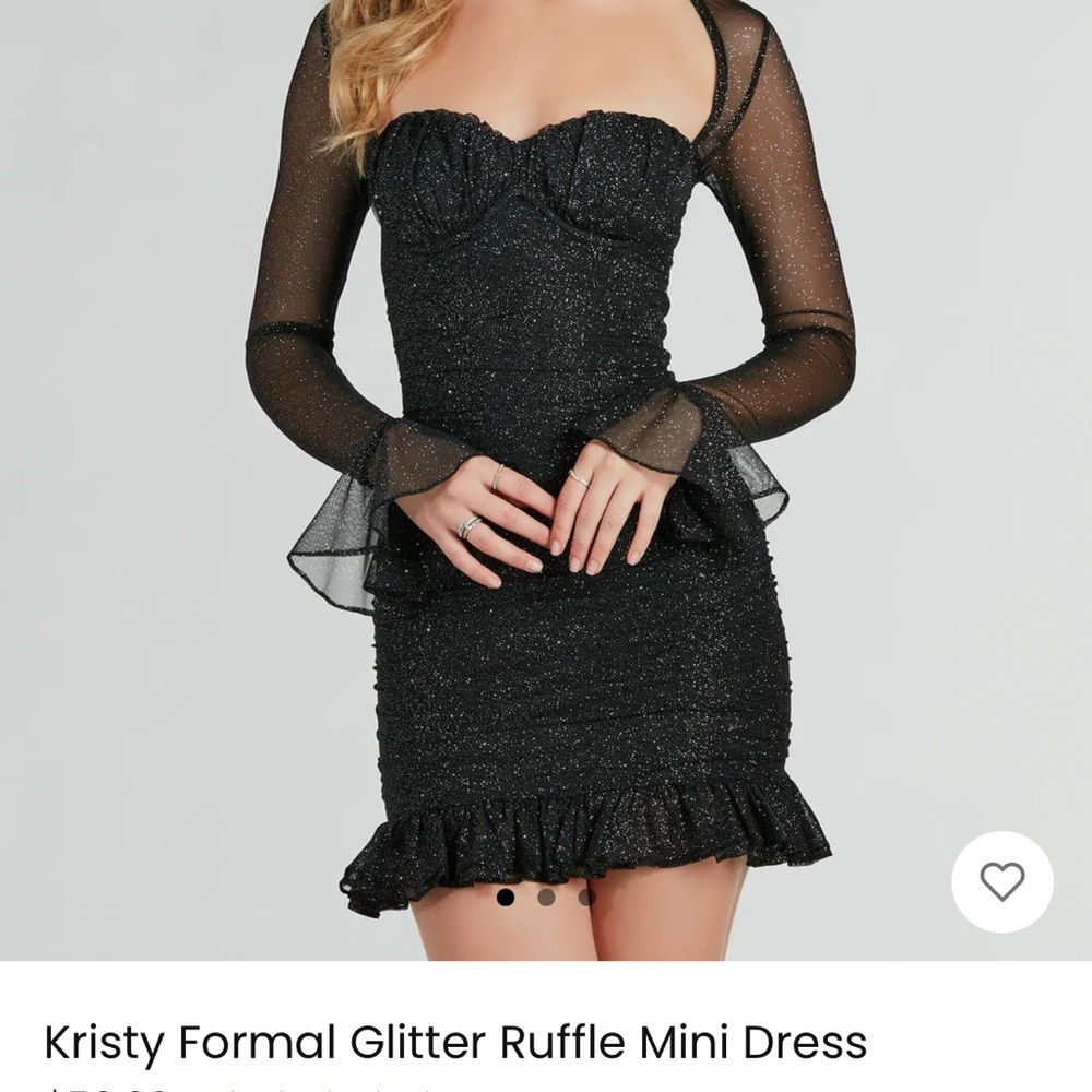Elegant Black Glitter Ruffle Mini Dress